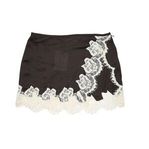 Siedres Niera Lace-Trimmed Mini Satin Skirt in Dark Brown White